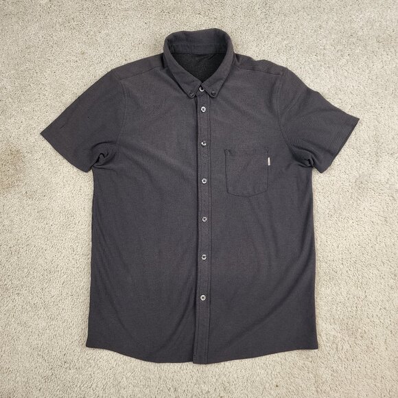 Vuori Short Sleeve Ace Button Down Charcoal Men Size Large Small Holes See Photo - Picture 2 of 12